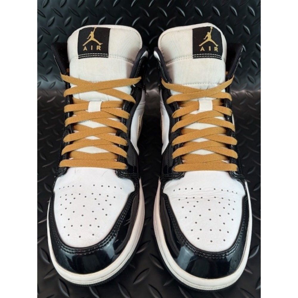 Jordan 1 Mid Patent Black White Gold 852542-007 Mens Sneakers size 11 - Picture 5 of 9